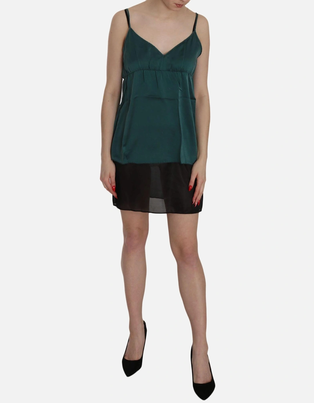 Spaghetti Strap Silk Shift Mini Dress Women - Green Dresses, 6 of 5