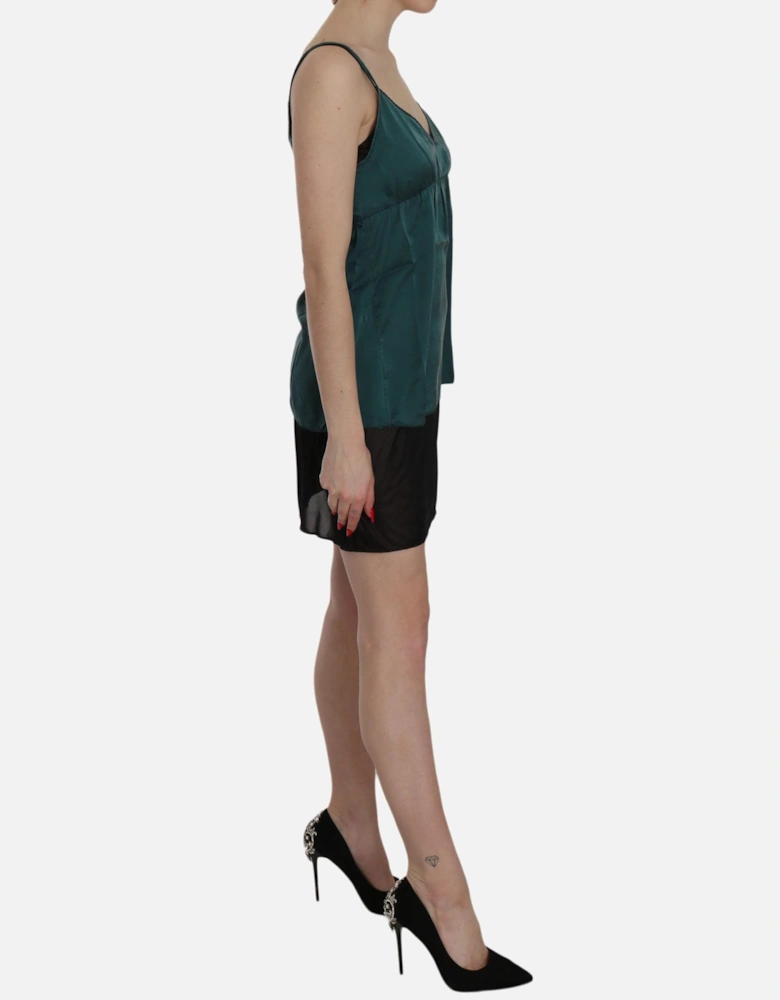 Spaghetti Strap Silk Shift Mini Dress Women - Green Dresses