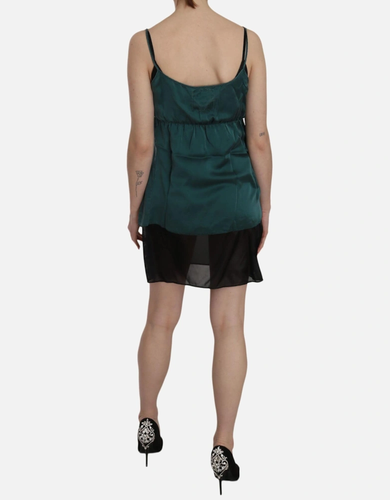 Spaghetti Strap Silk Shift Mini Dress Women - Green Dresses