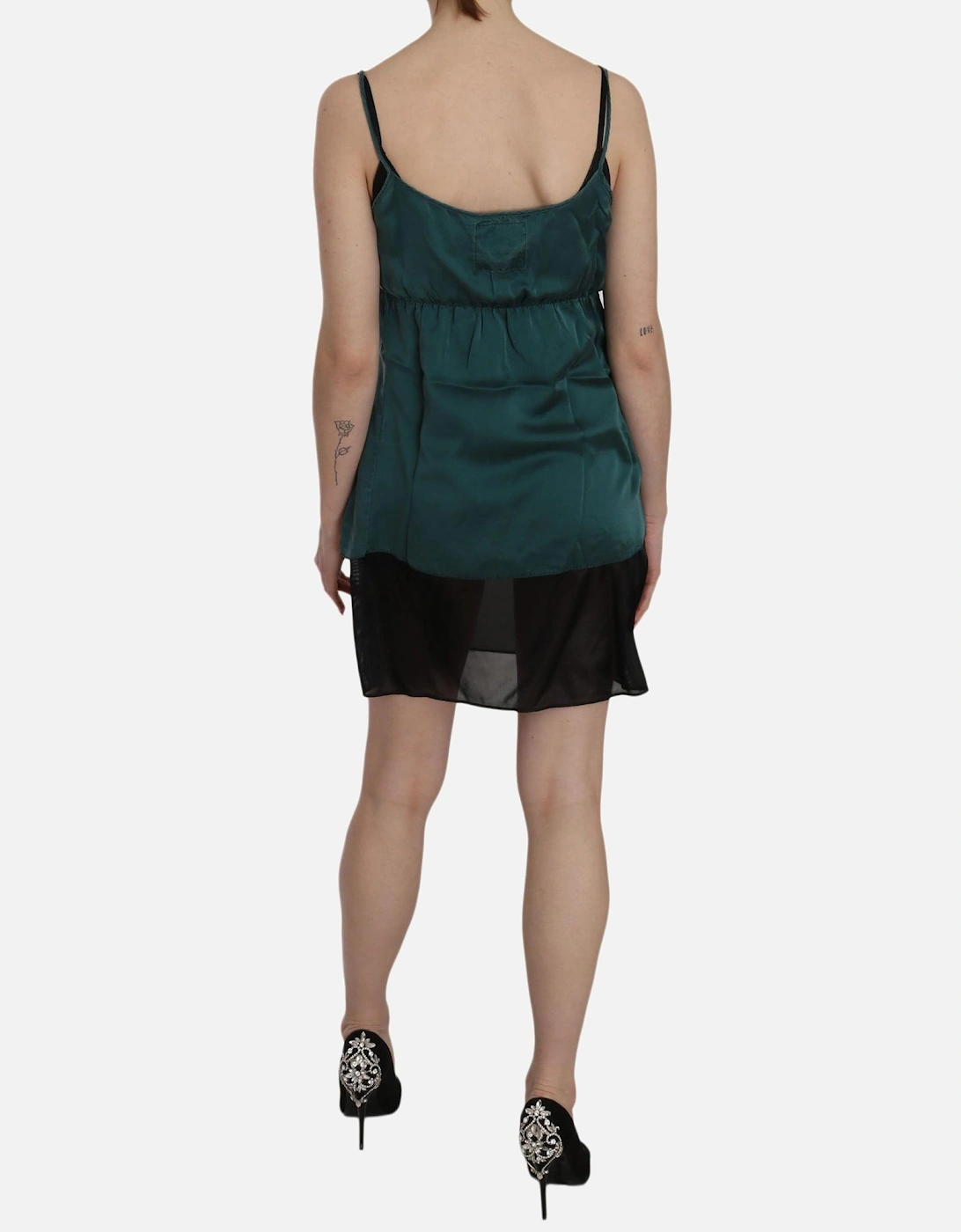 Spaghetti Strap Silk Shift Mini Dress Women - Green Dresses
