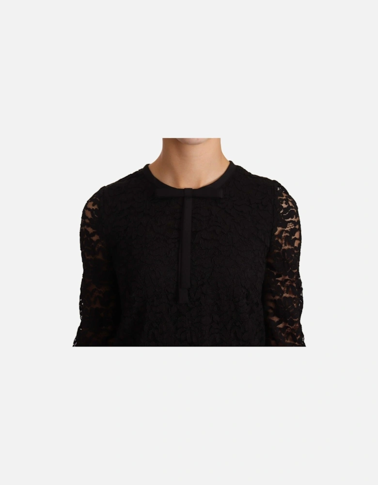 Lace Top Bow Detail Three Quarter Sleeves Women - Black T-Shirts