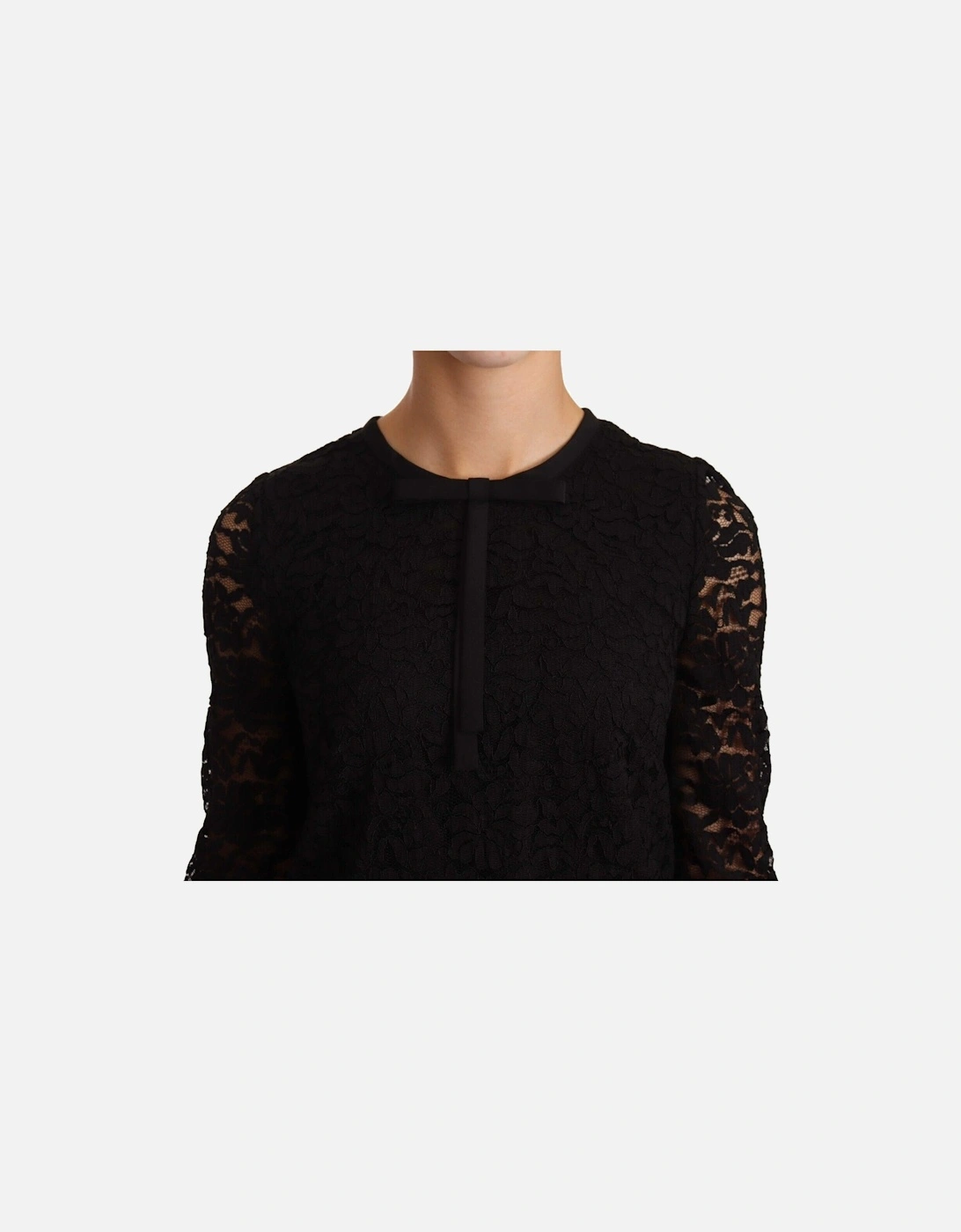 Lace Top Bow Detail Three Quarter Sleeves Women - Black T-Shirts
