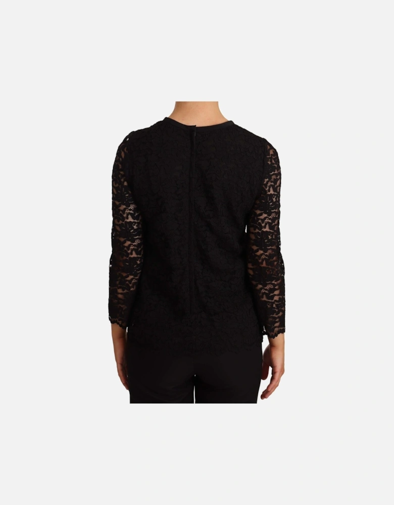 Lace Top Bow Detail Three Quarter Sleeves Women - Black T-Shirts