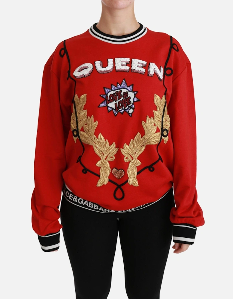 Queen Sweatshirt Red Embellished Women Sweaters