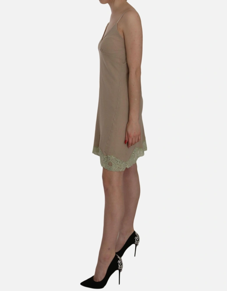 Spaghetti Strap Lace Mini Dress Women - Beige Dresses