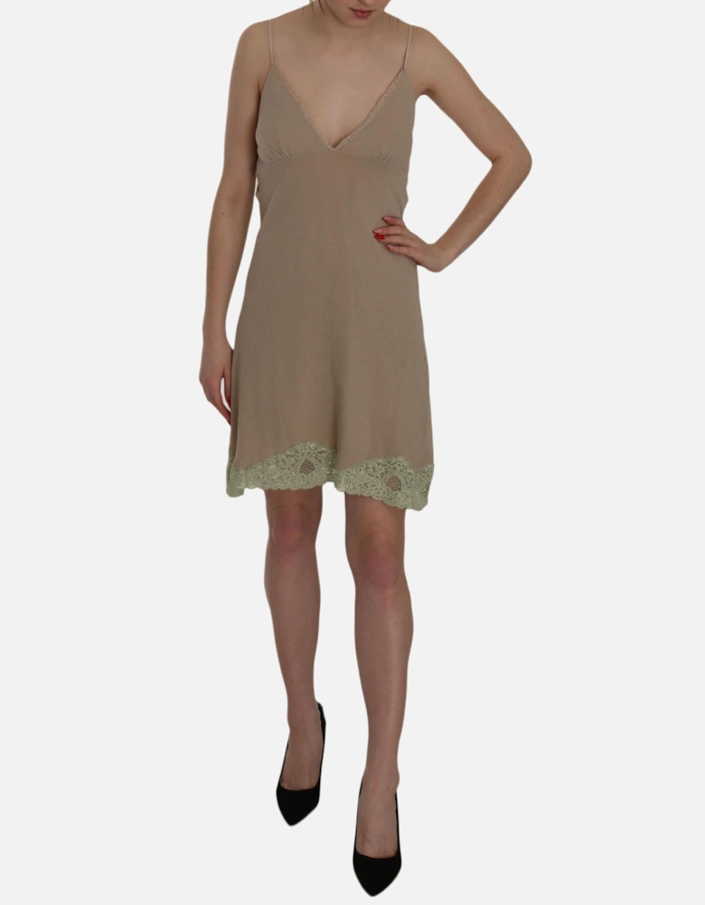 Spaghetti Strap Lace Mini Dress Women - Beige Dresses