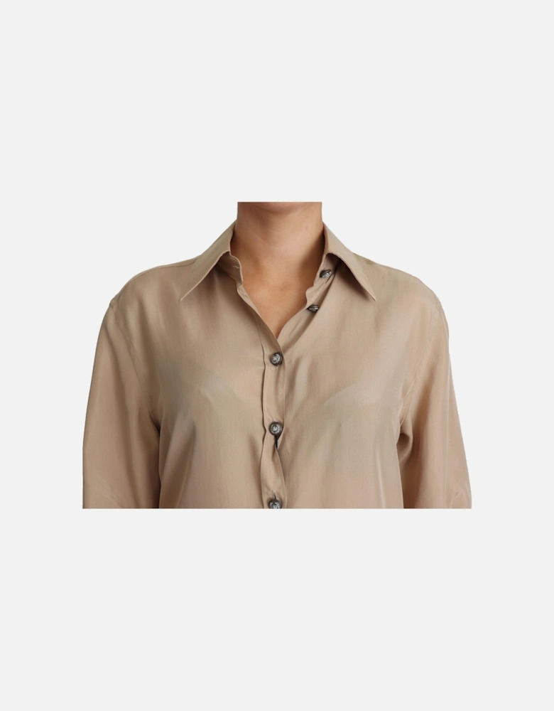 Dolce Gabbana Silk Blouse Long Sleeves Women - Beige Shirts
