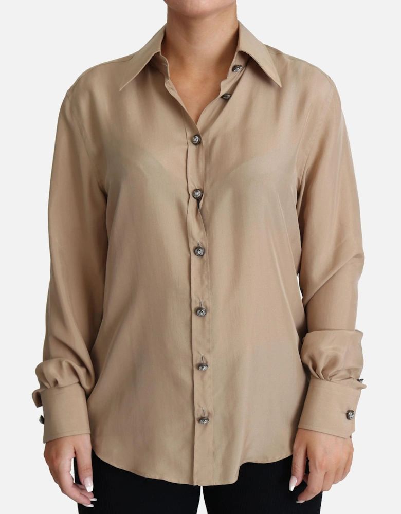 Dolce Gabbana Silk Blouse Long Sleeves Women - Beige Shirts