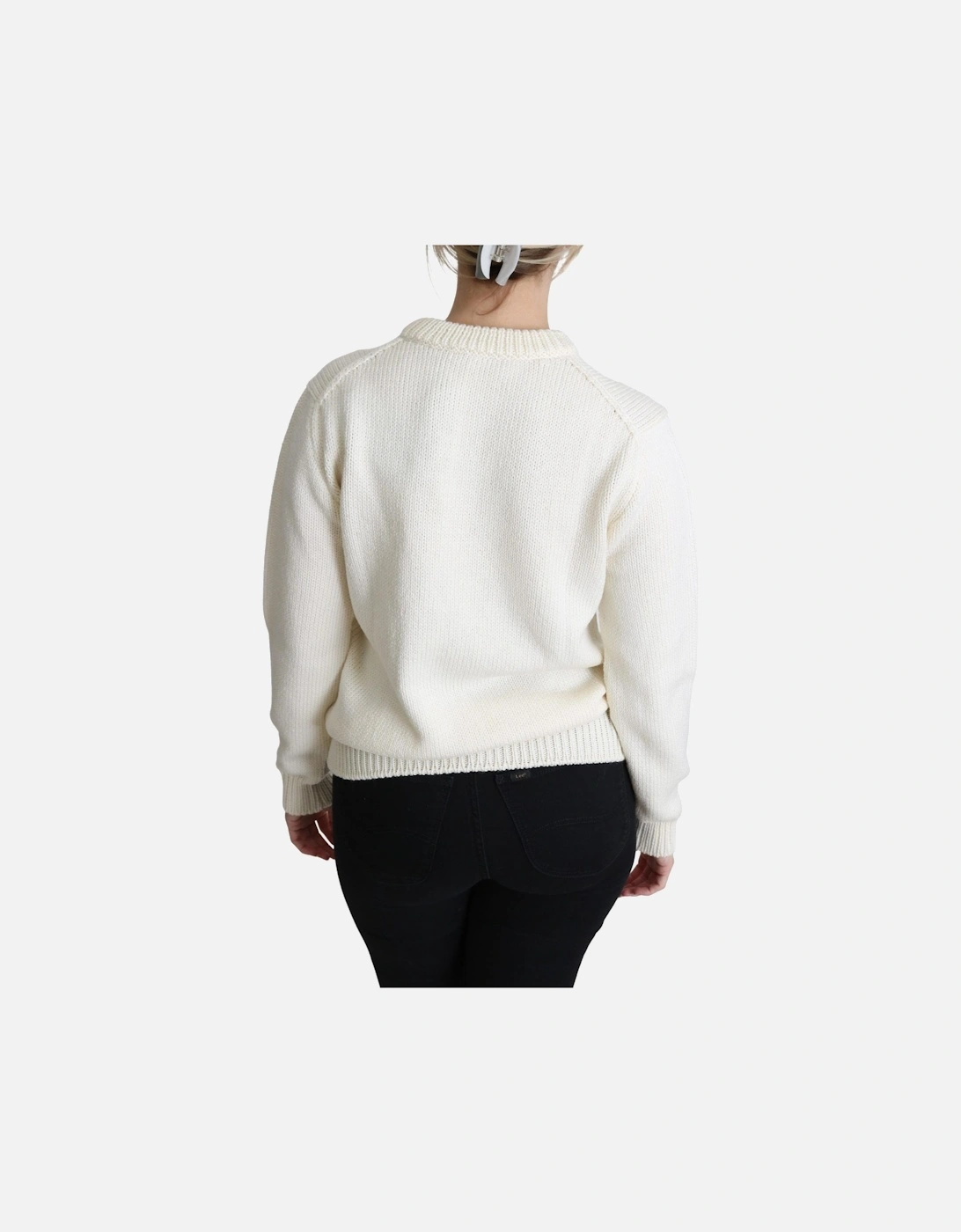 Knitted Sunflower Crew Neck Sweater Women - White