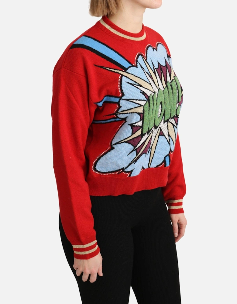 Dolce Gabbana Knit Wool Sweater Comicprint Women - Red