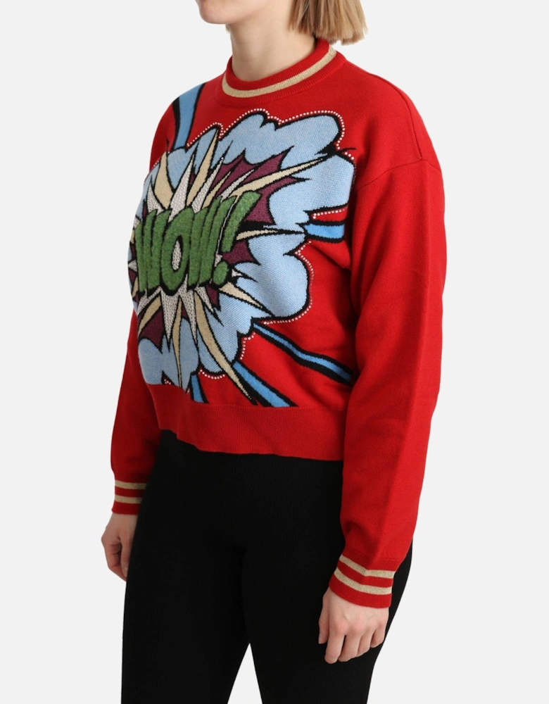 Dolce Gabbana Knit Wool Sweater Comicprint Women - Red