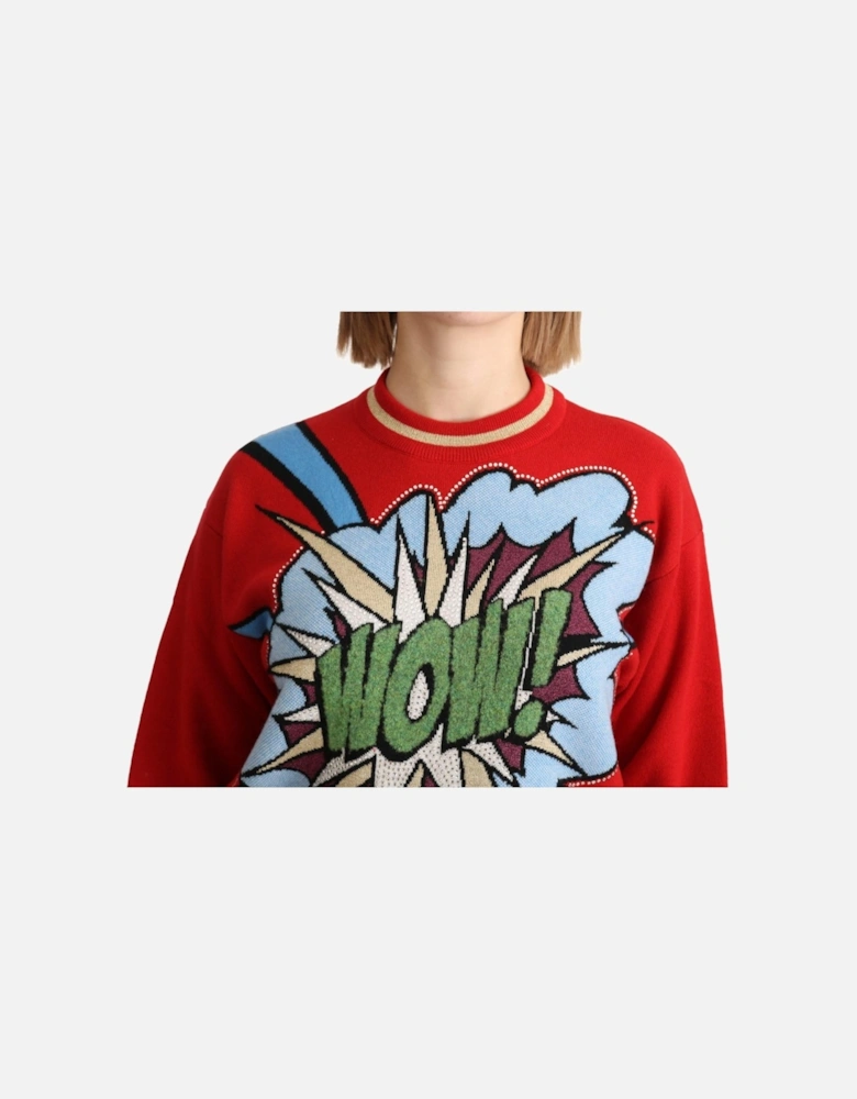 Dolce Gabbana Knit Wool Sweater Comicprint Women - Red