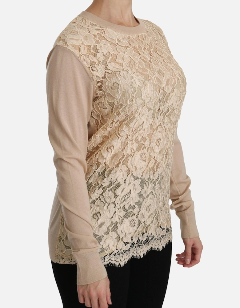 Dolce Gabbana Lace Pullover Sweater Women - Beige T-Shirts