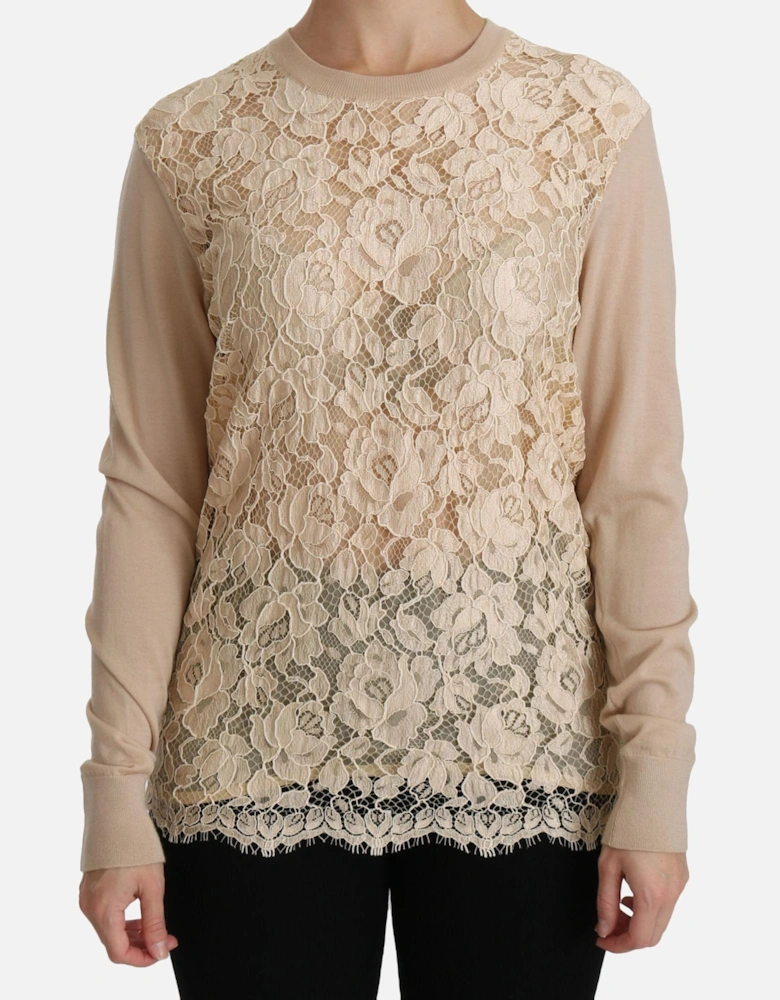 Dolce Gabbana Lace Pullover Sweater Women - Beige T-Shirts