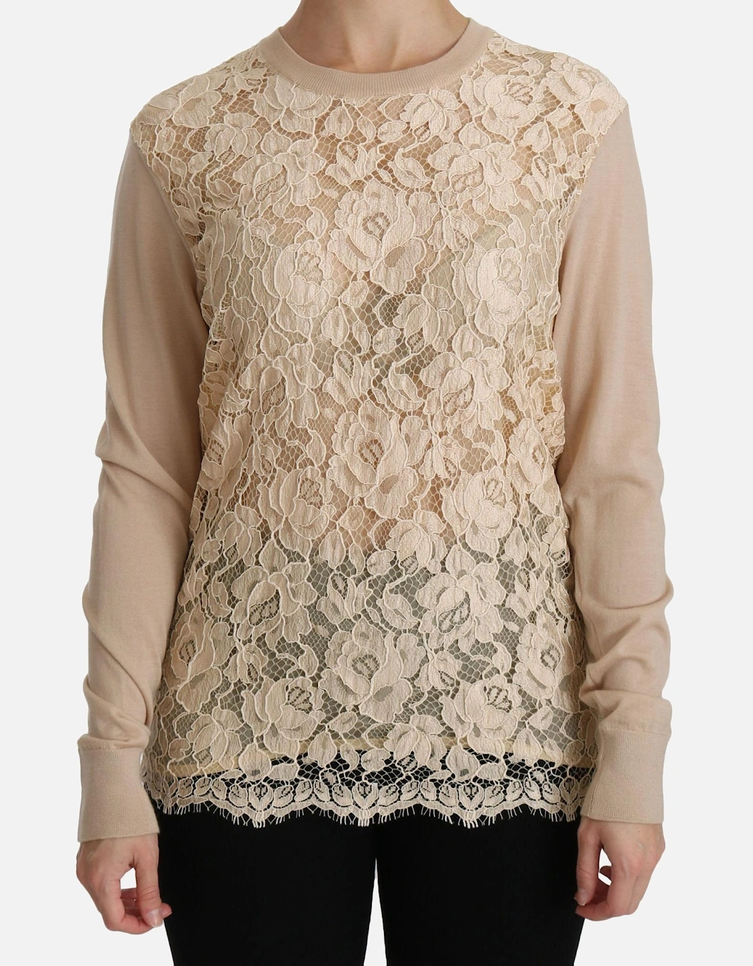 Dolce Gabbana Lace Pullover Sweater Women - Beige T-Shirts