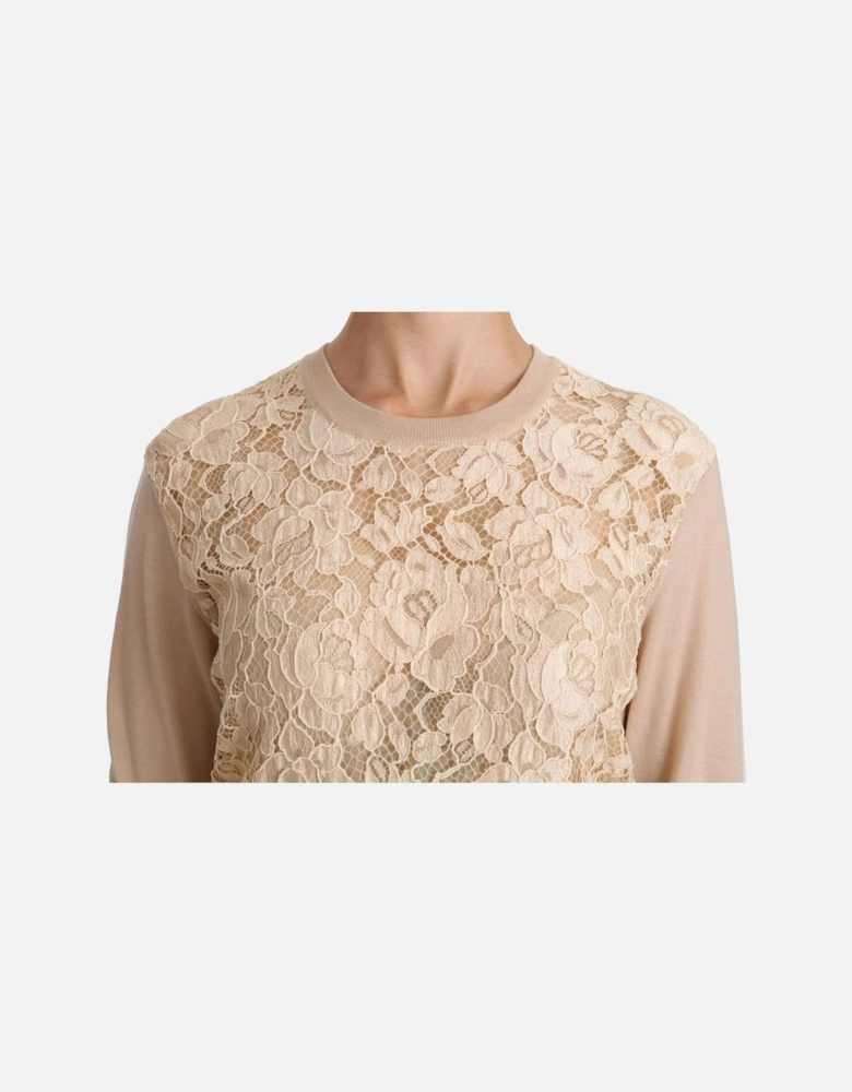 Dolce Gabbana Lace Pullover Sweater Women - Beige T-Shirts