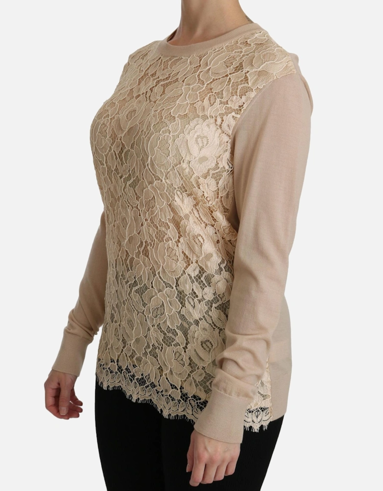 Dolce Gabbana Lace Pullover Sweater Women - Beige T-Shirts