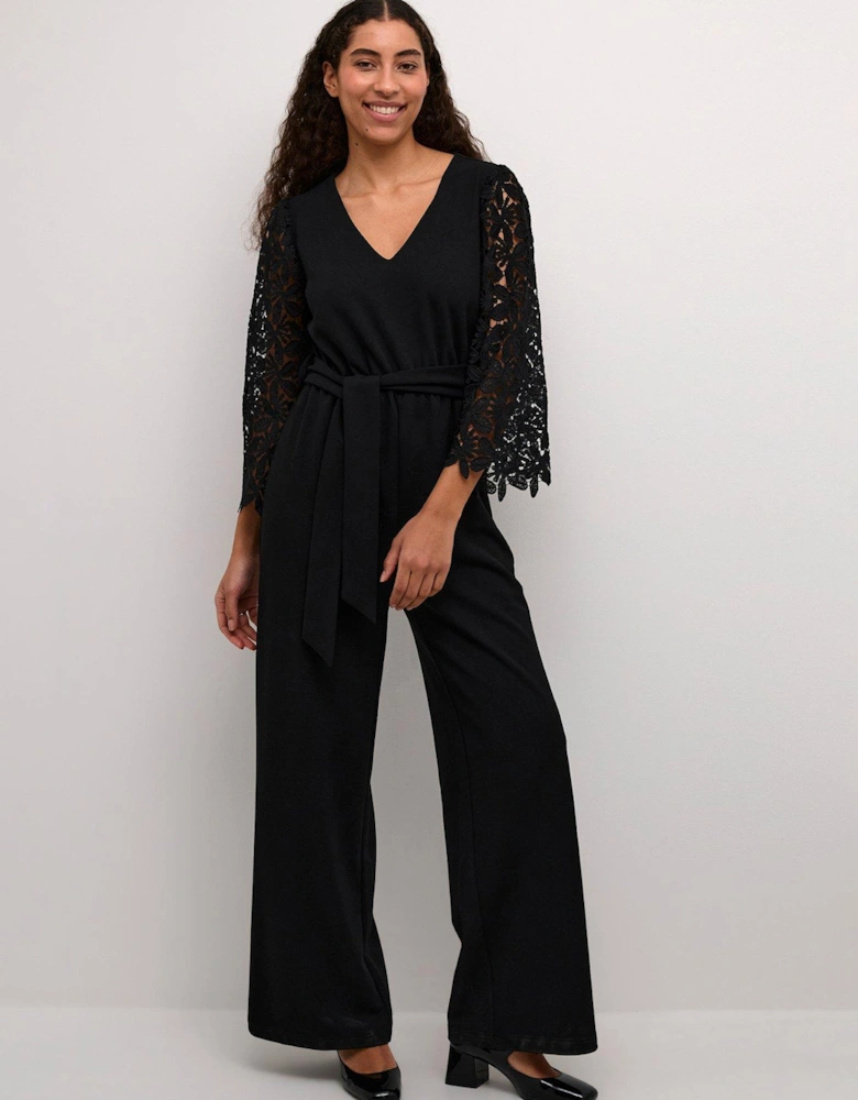 Kaemily Lace Sleeve Wide Leg Jumpsuit - Black