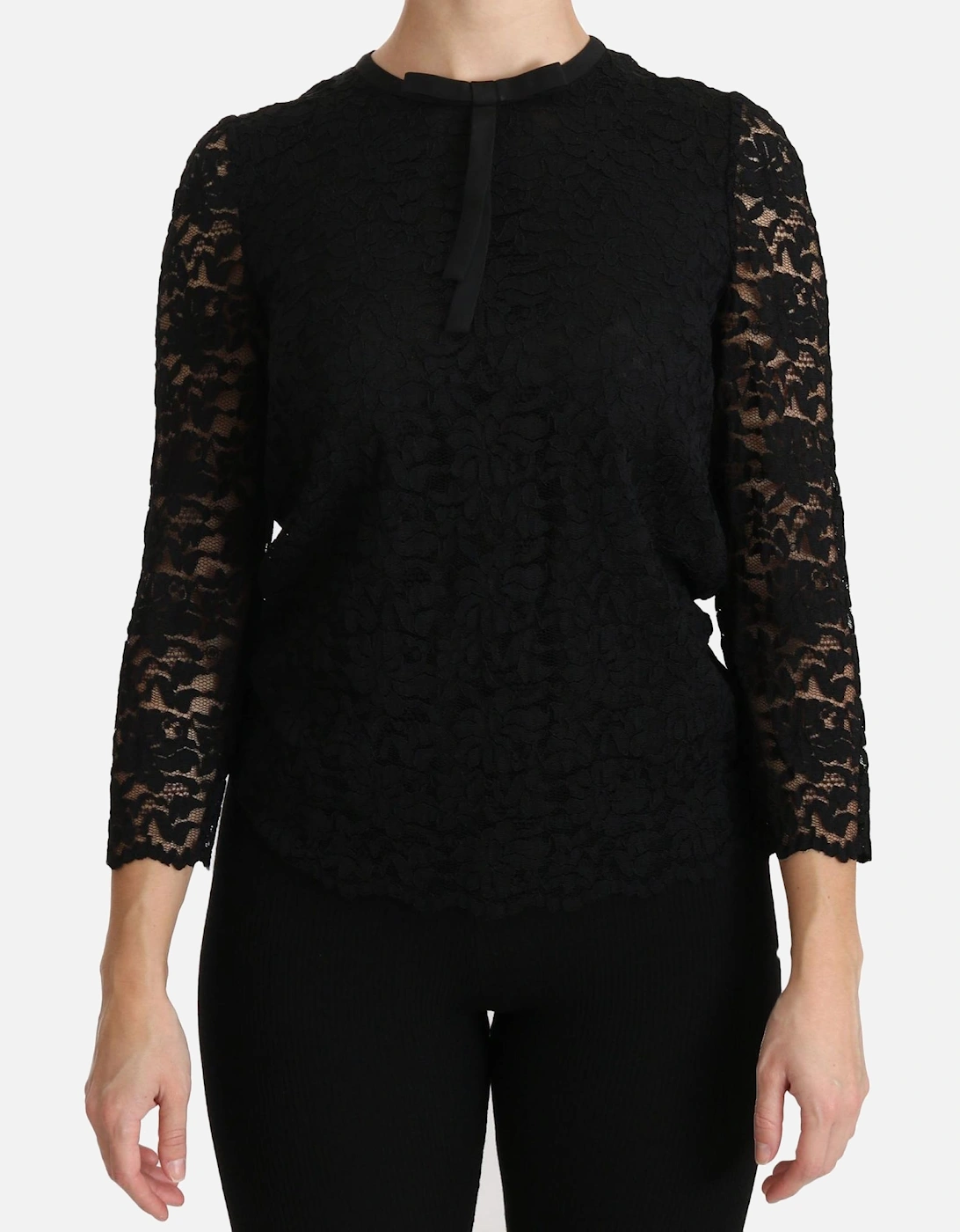 Lace Bow Top 34 Sleeve Style Women - Black T-Shirts, 6 of 5