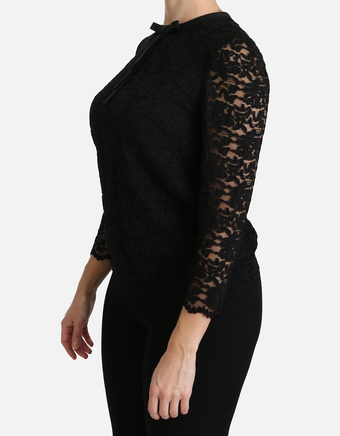 Lace Bow Top 34 Sleeve Style Women - Black T-Shirts