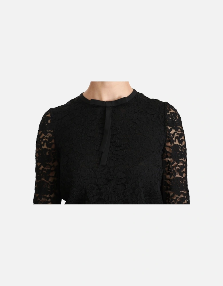 Lace Bow Top 34 Sleeve Style Women - Black T-Shirts