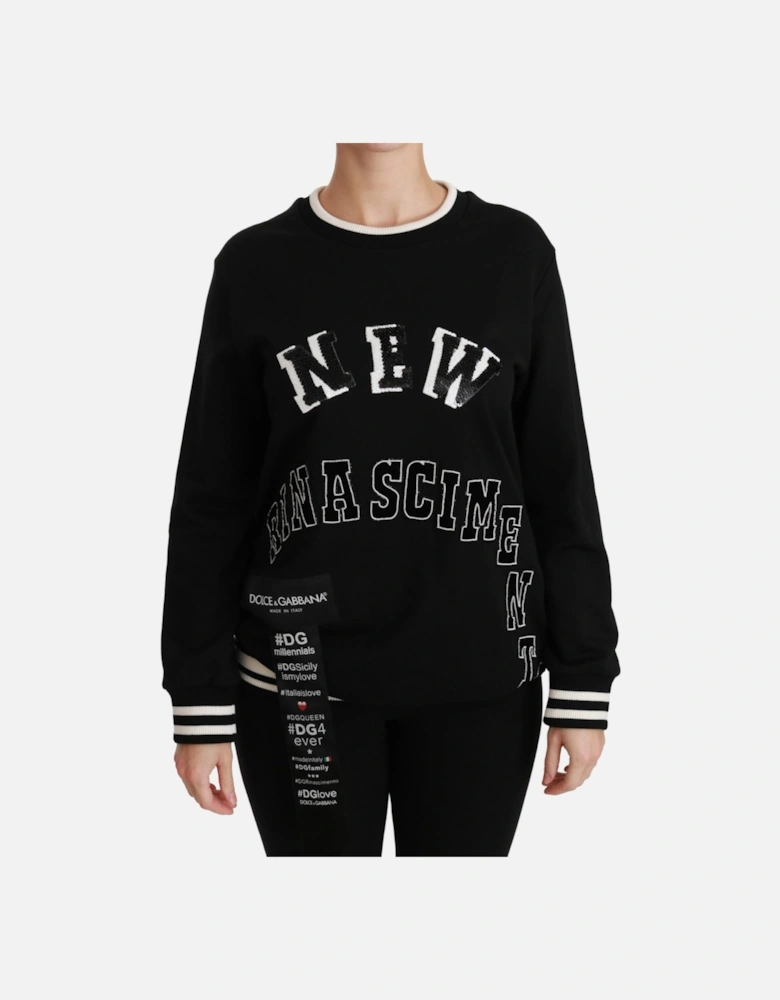 SequinEmbroidered Crew Neck Sweatshirt Women - Black Sweaters