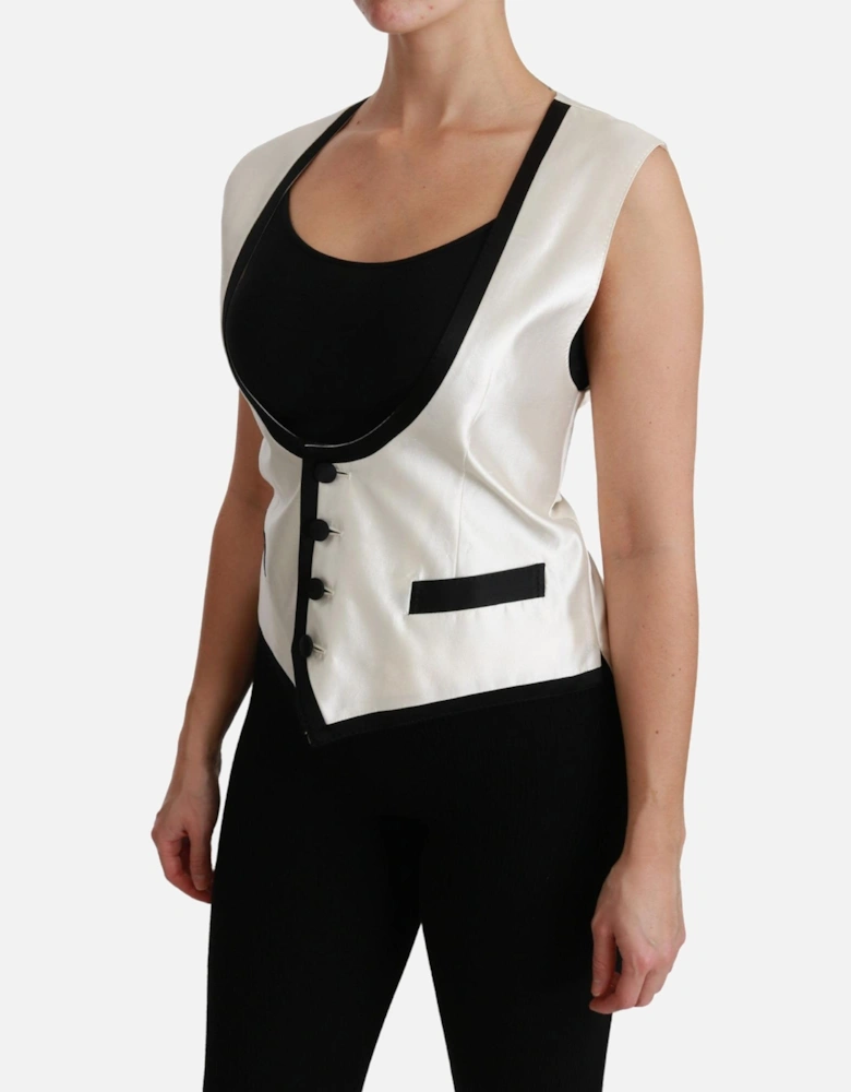 Sleeveless Silk Vest with Logo Details Women - White