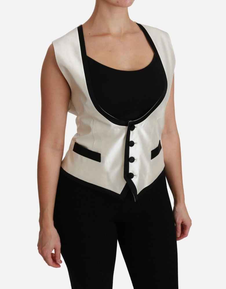 Sleeveless Silk Vest with Logo Details Women - White