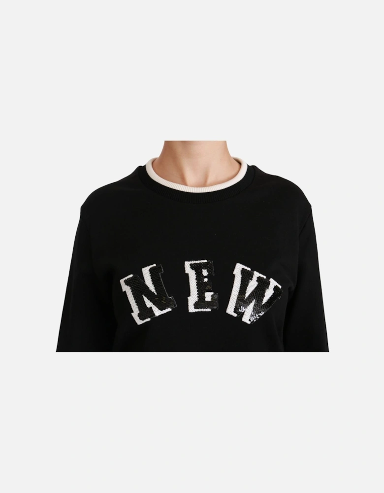 SequinEmbroidered Crew Neck Sweatshirt Women - Black Sweaters