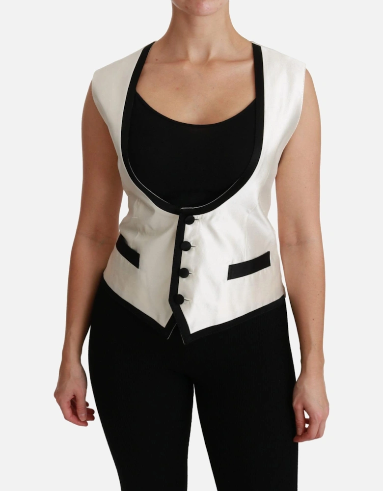 Sleeveless Silk Vest with Logo Details Women - White