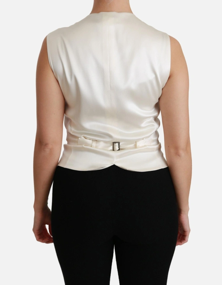 Sleeveless Silk Vest with Logo Details Women - White