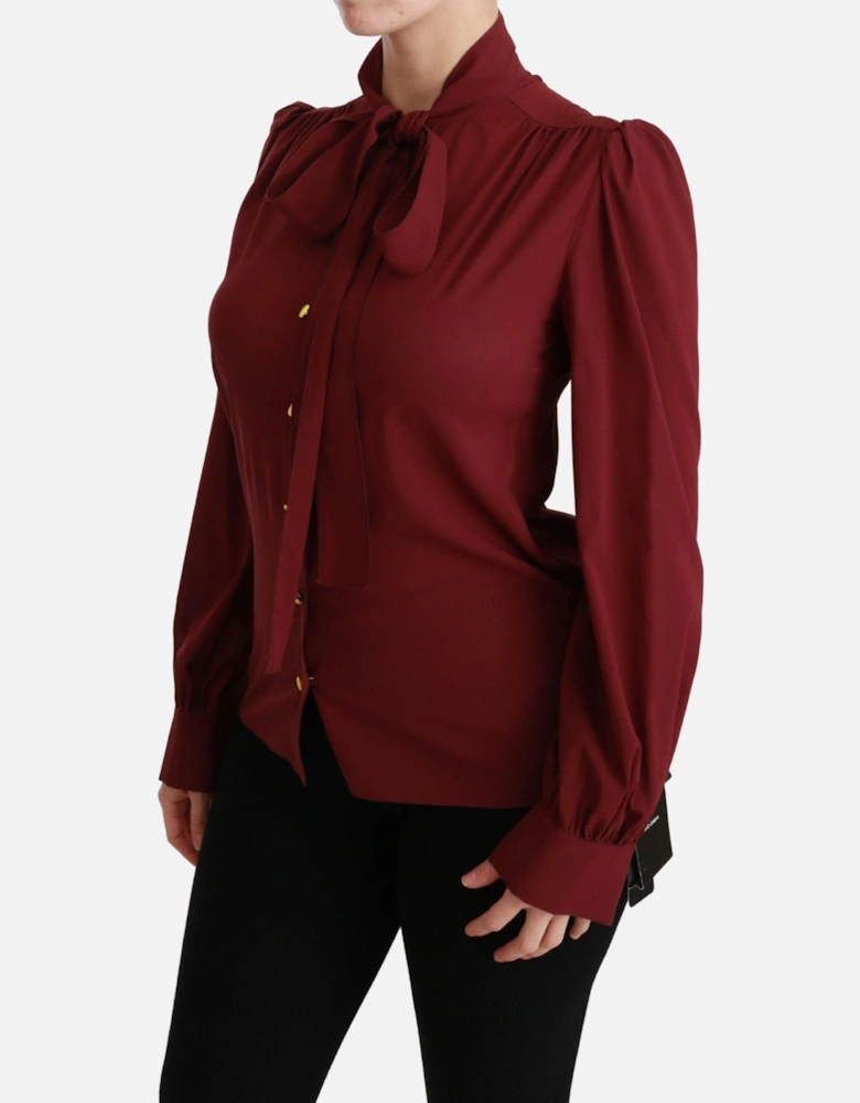 Dolce Gabbana Silk Blouse High Neck Bow Tie Women - Bordeaux Shirts