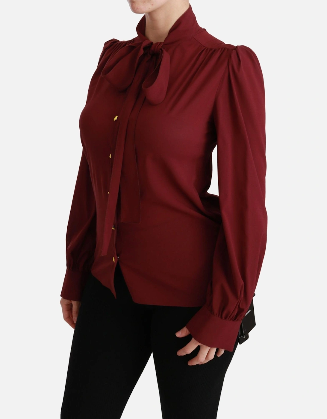 Dolce Gabbana Silk Blouse High Neck Bow Tie Women - Bordeaux Shirts