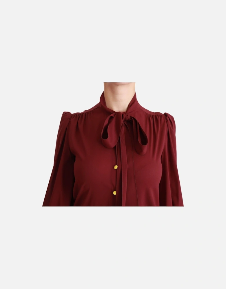 Dolce Gabbana Silk Blouse High Neck Bow Tie Women - Bordeaux Shirts