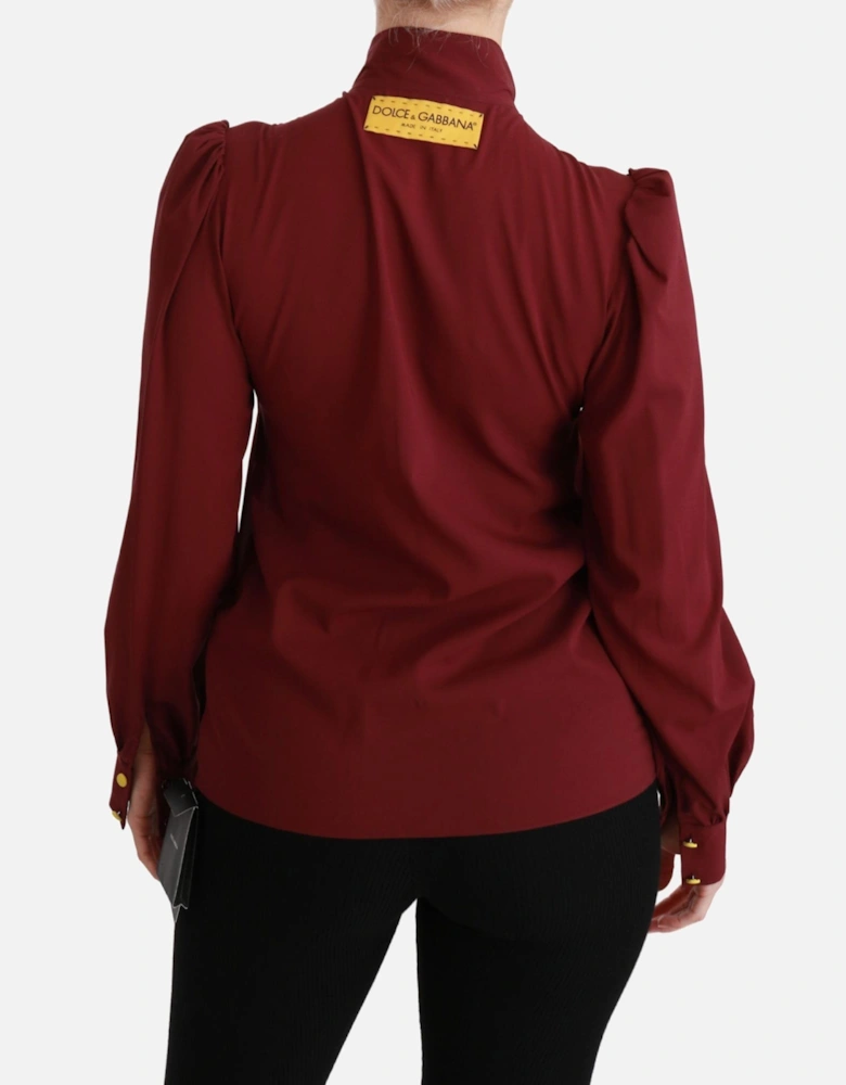 Dolce Gabbana Silk Blouse High Neck Bow Tie Women - Bordeaux Shirts
