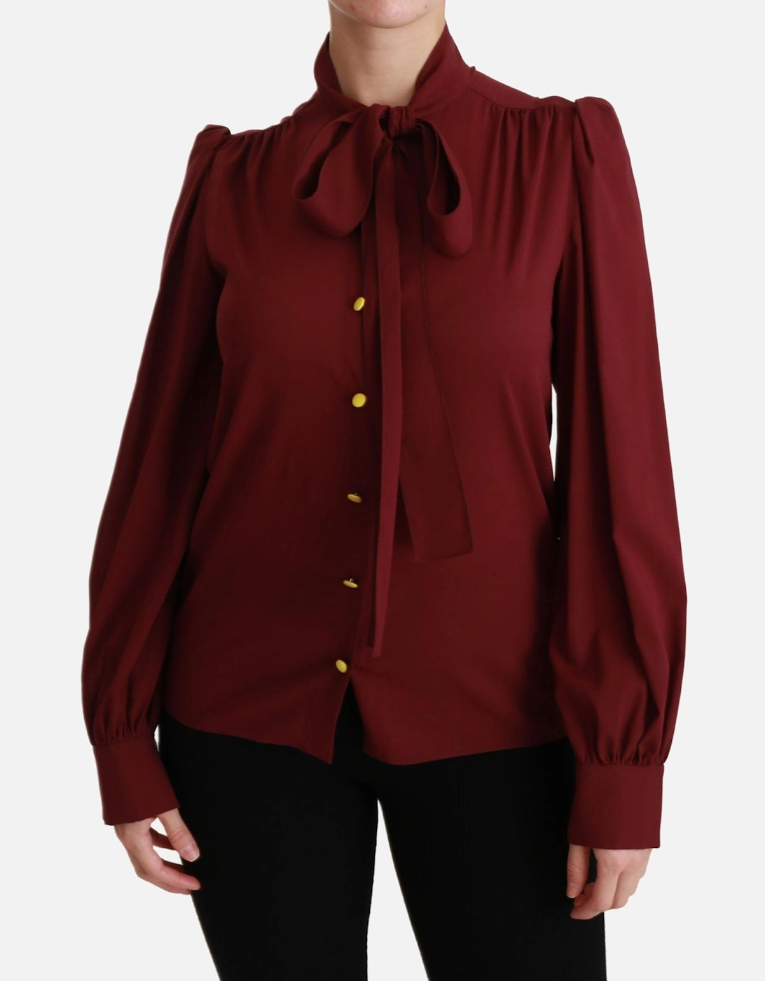 Dolce Gabbana Silk Blouse High Neck Bow Tie Women - Bordeaux Shirts, 6 of 5