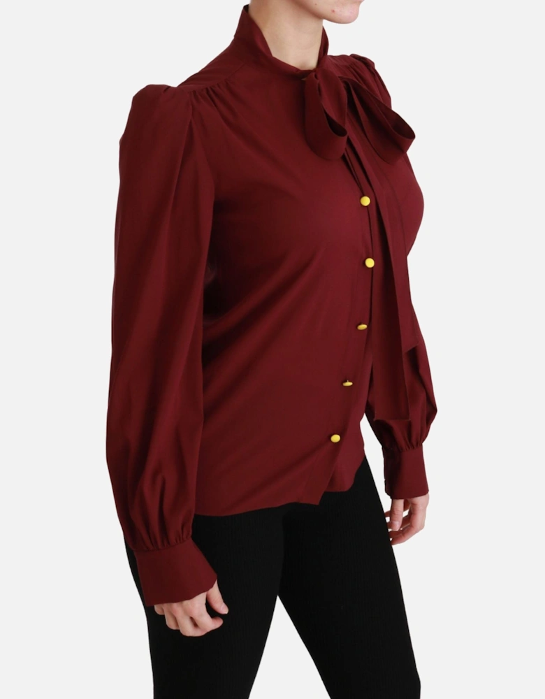 Dolce Gabbana Silk Blouse High Neck Bow Tie Women - Bordeaux Shirts