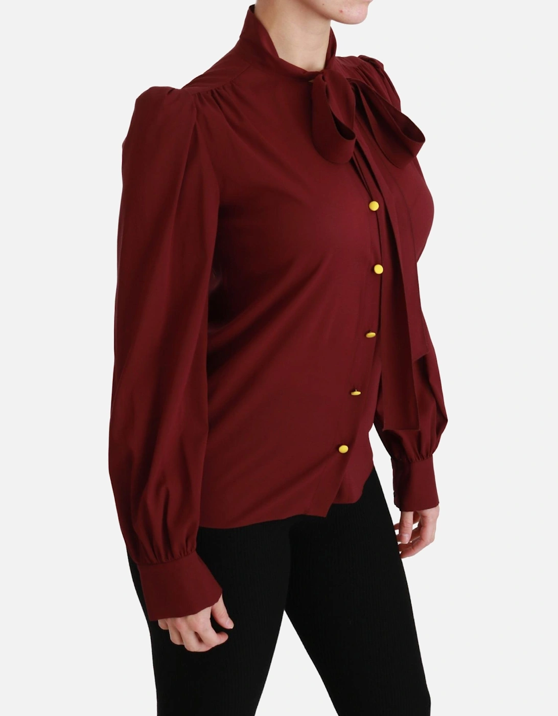 Dolce Gabbana Silk Blouse High Neck Bow Tie Women - Bordeaux Shirts
