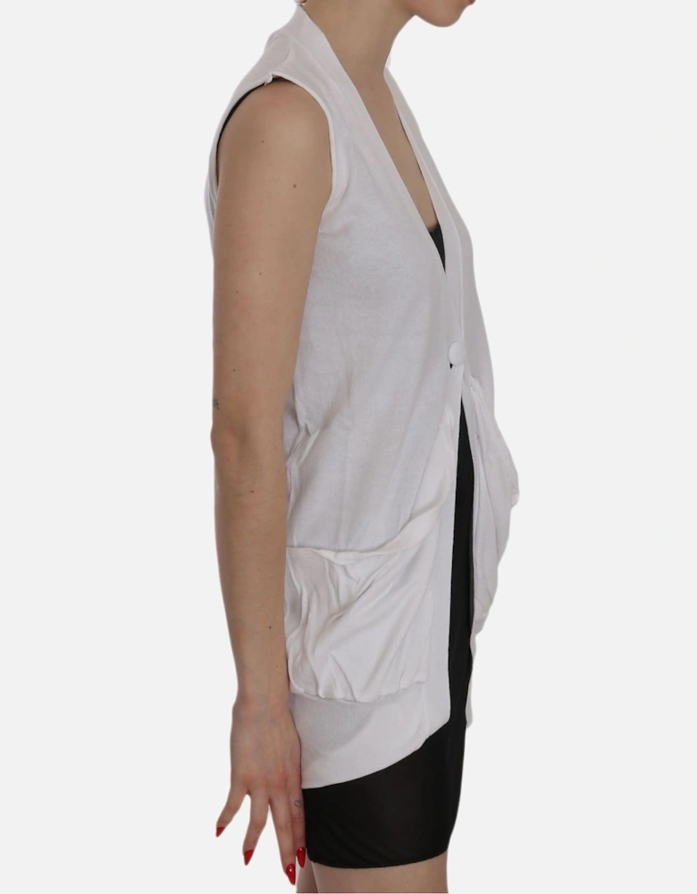 Sleeveless Cotton Cardigan Top with Button Closure Women - White Vests