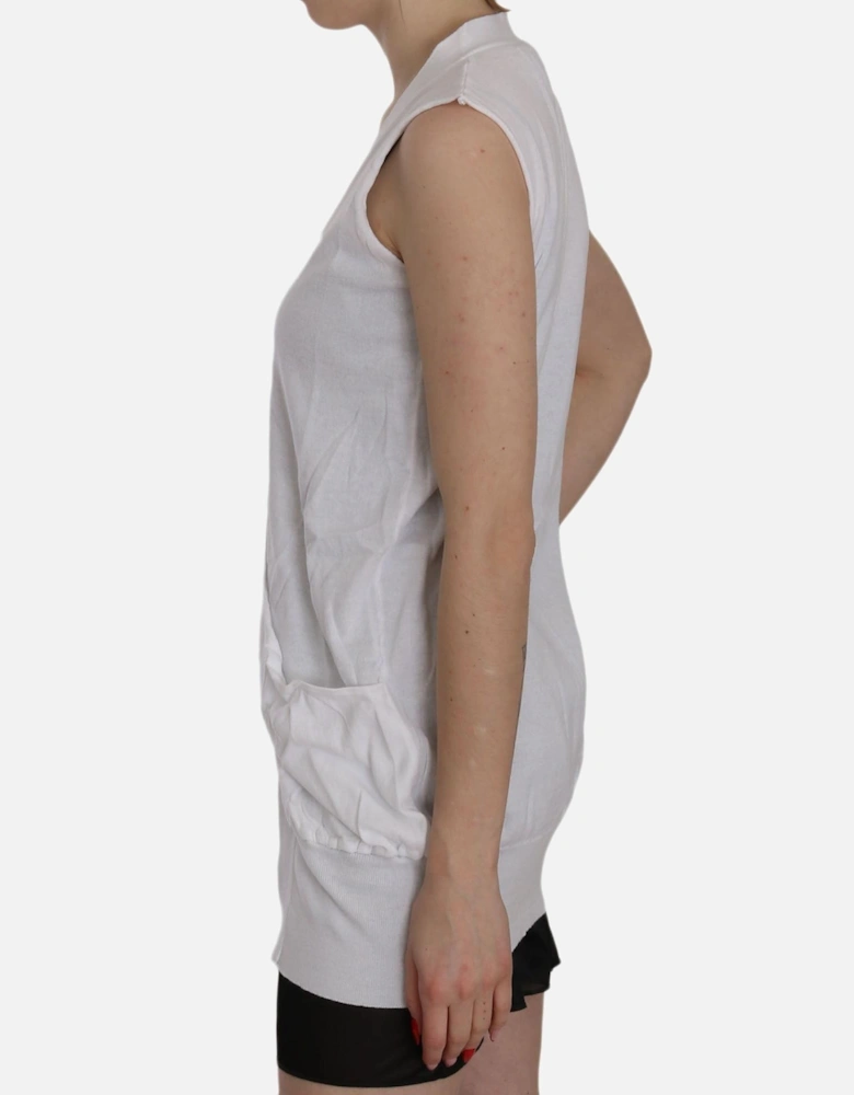 Sleeveless Cotton Cardigan Top with Button Closure Women - White Vests