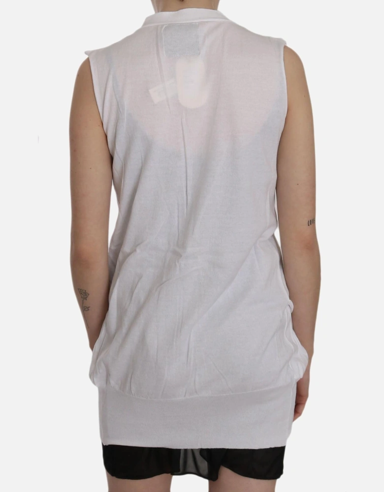 Sleeveless Cotton Cardigan Top with Button Closure Women - White Vests