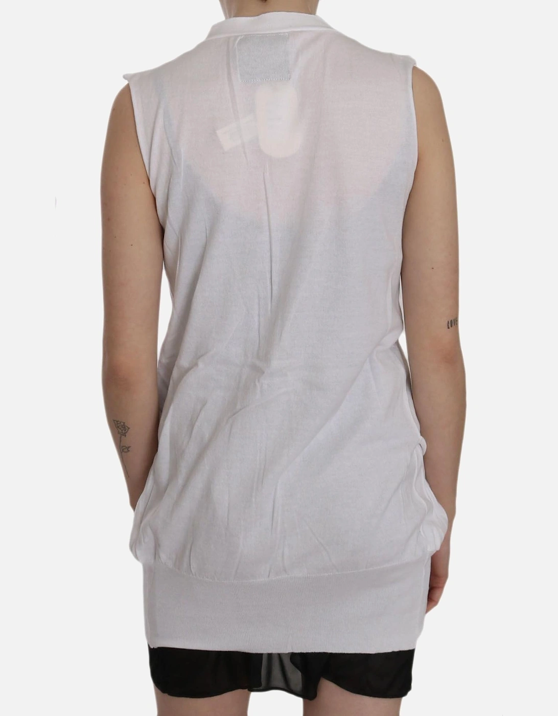 Sleeveless Cotton Cardigan Top with Button Closure Women - White Vests