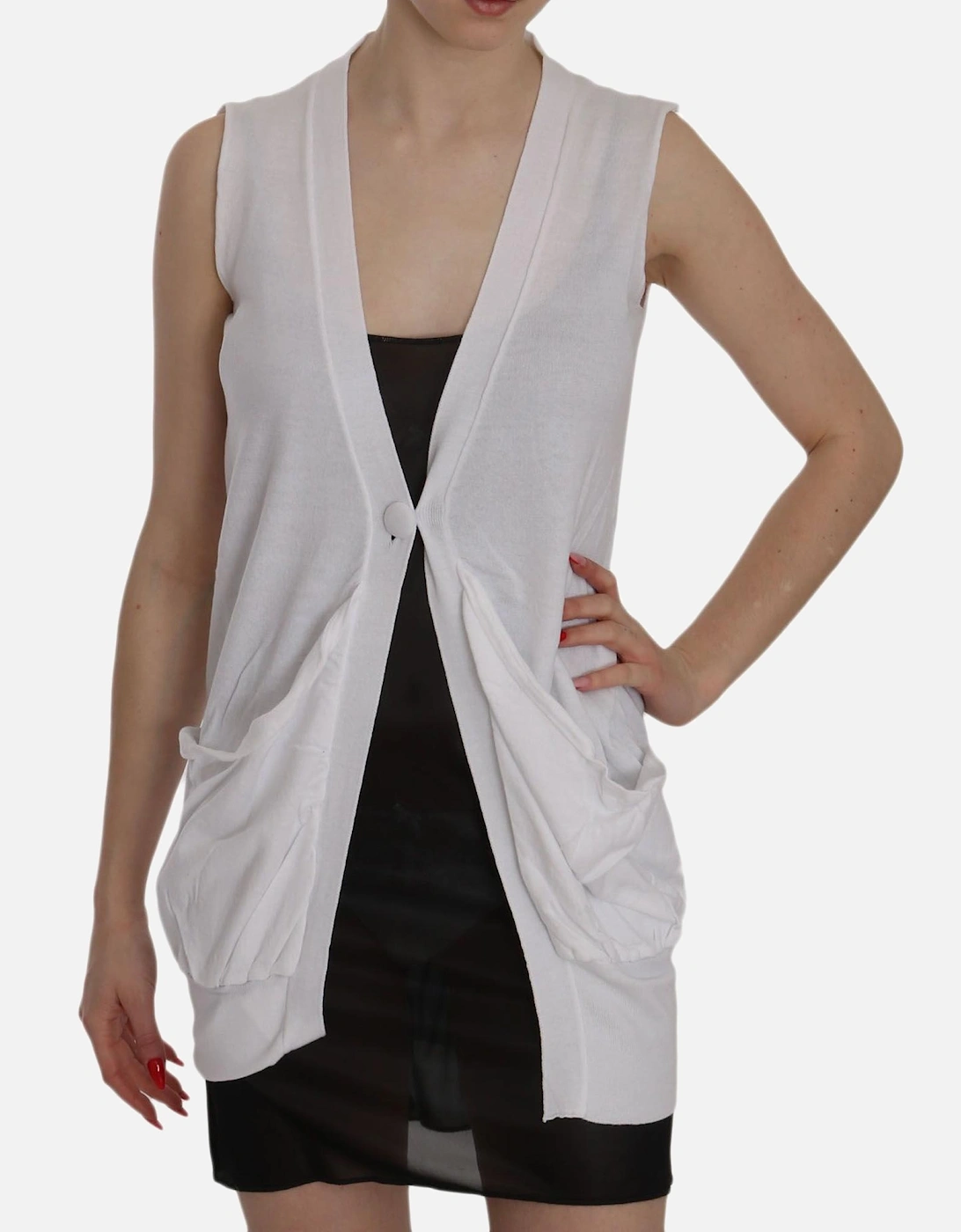 Sleeveless Cotton Cardigan Top with Button Closure Women - White Vests, 6 of 5