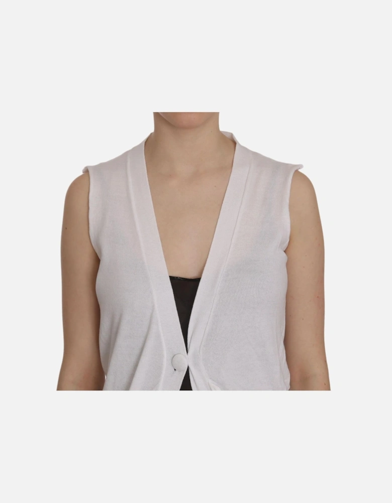 Sleeveless Cotton Cardigan Top with Button Closure Women - White Vests