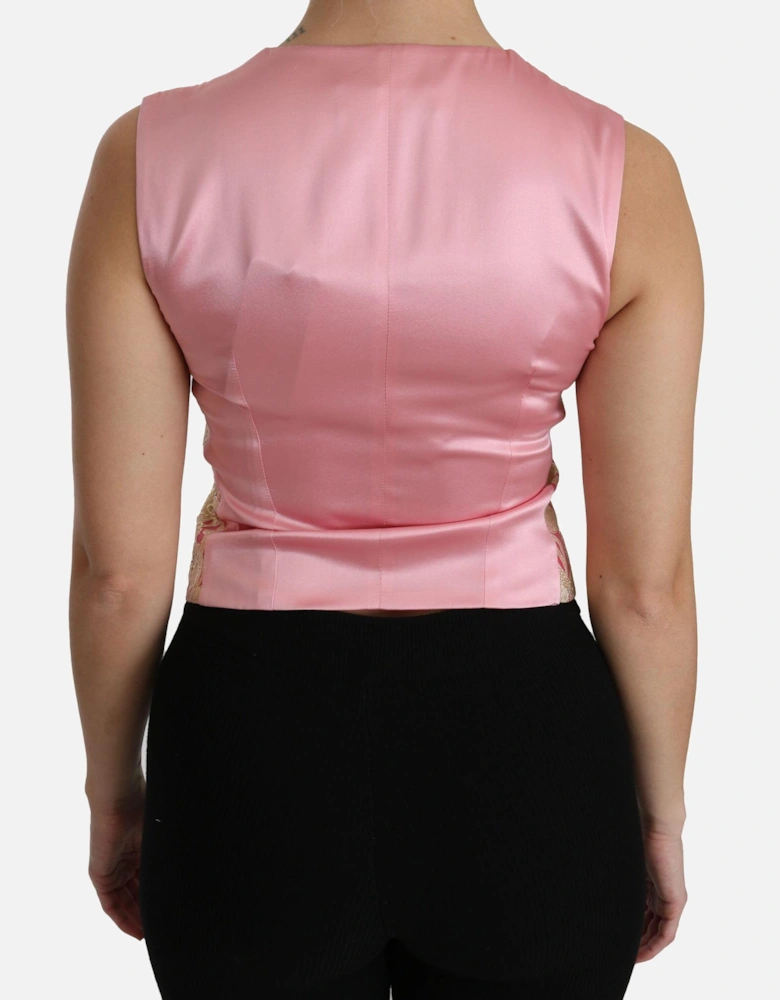 Dolce Gabbana Brocade Vest Pink Gold Women - Gold And Pink