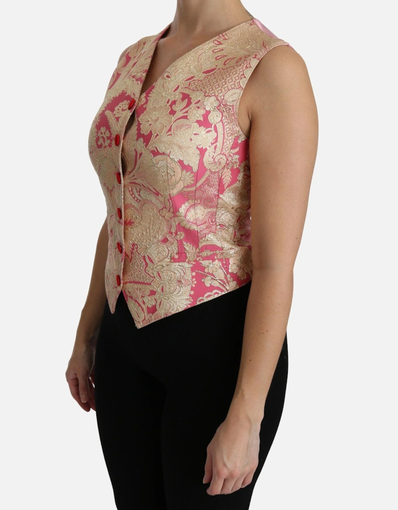Dolce Gabbana Brocade Vest Pink Gold Women - Gold And Pink