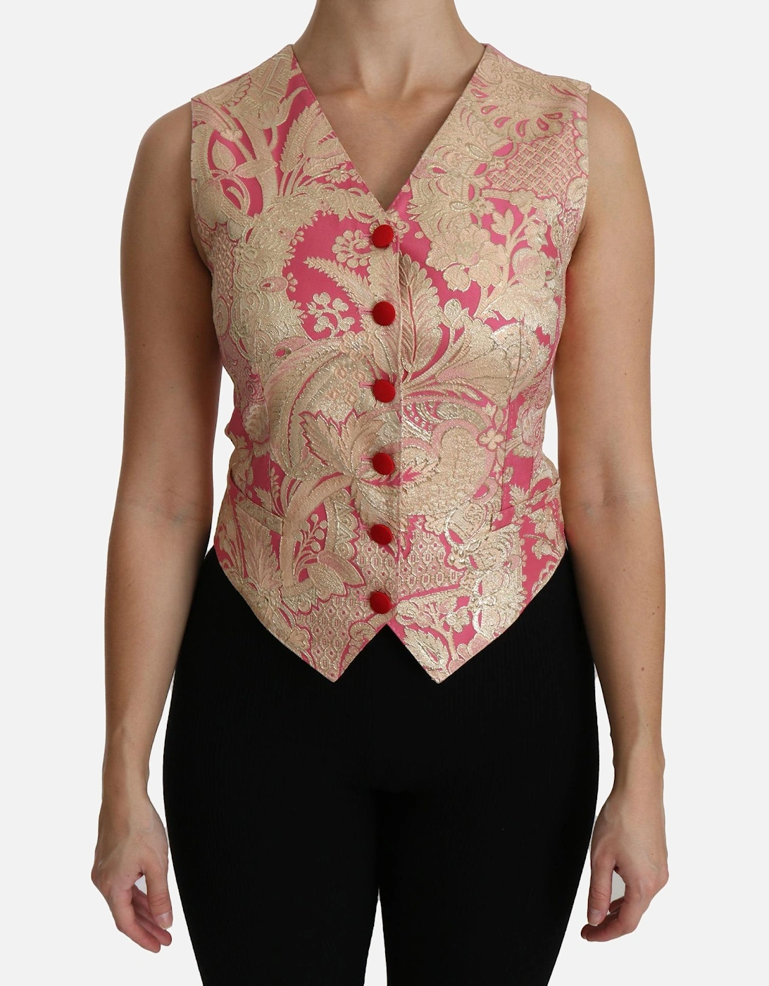 Dolce Gabbana Brocade Vest Pink Gold Women - Gold And Pink, 6 of 5