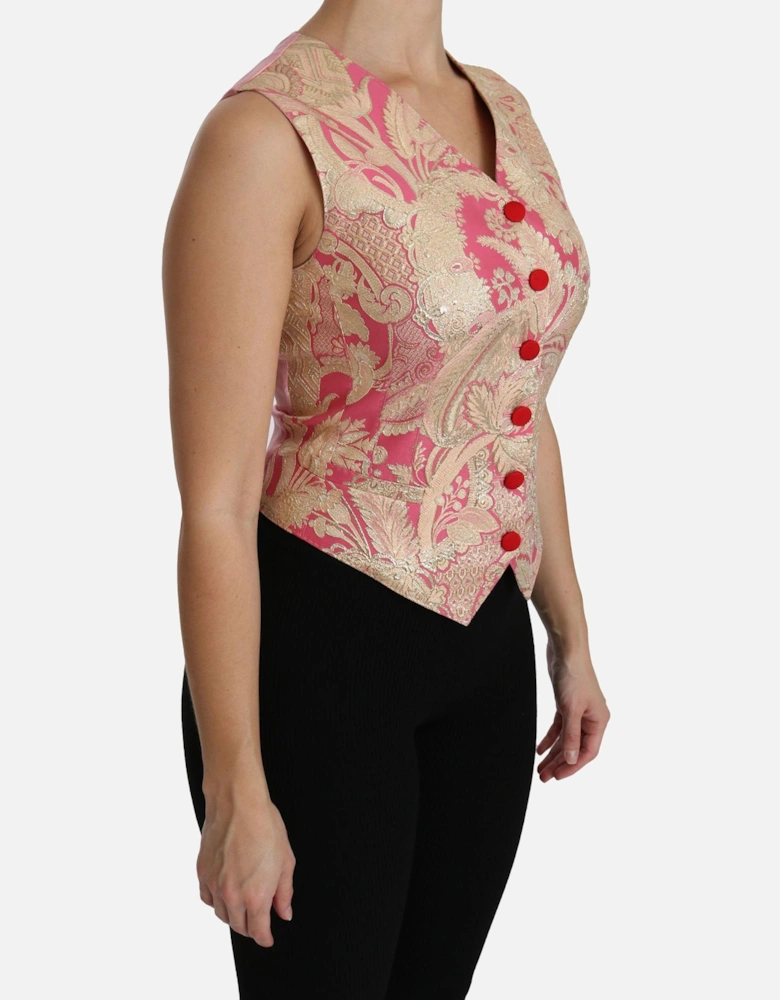 Dolce Gabbana Brocade Vest Pink Gold Women - Gold And Pink