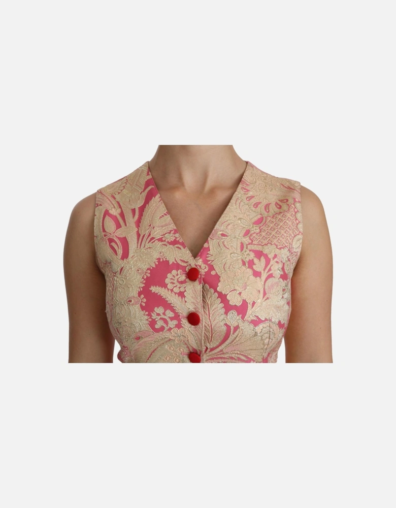 Dolce Gabbana Brocade Vest Pink Gold Women - Gold And Pink