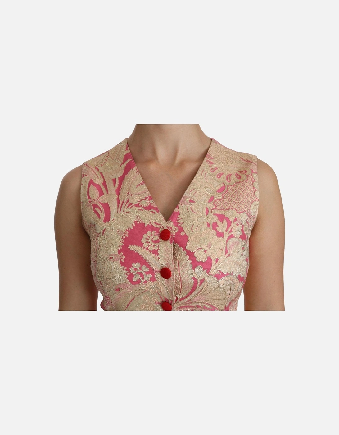 Dolce Gabbana Brocade Vest Pink Gold Women - Gold And Pink